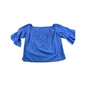 Chico's Blue Embroidered Off The Shoulder Bell Sleeve Top Size‎ XL Boho Cottage